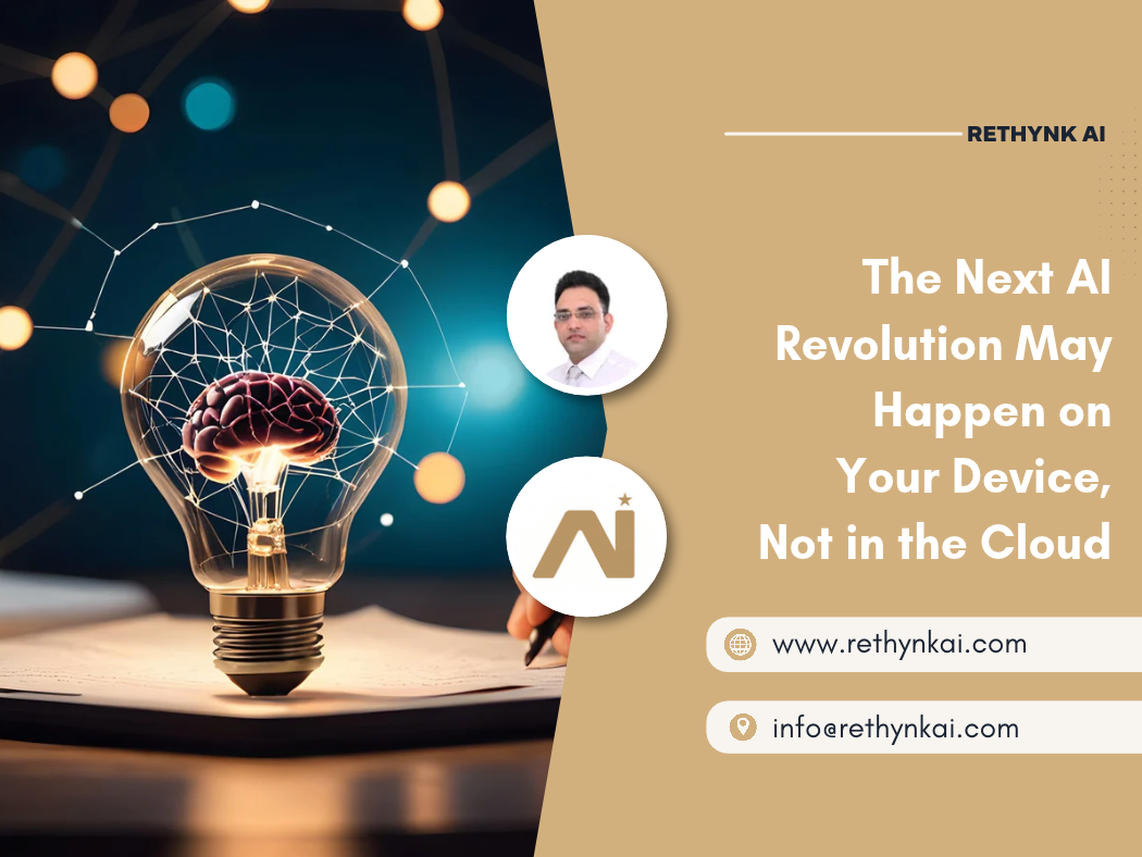 Next AI revolution featuring on-device artificial intelligence, edge computing, robotics, and connected smart devices.