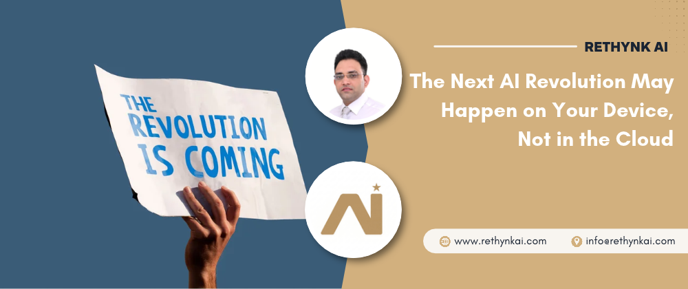 Next AI revolution featuring on-device artificial intelligence, edge computing, robotics, and connected smart devices.