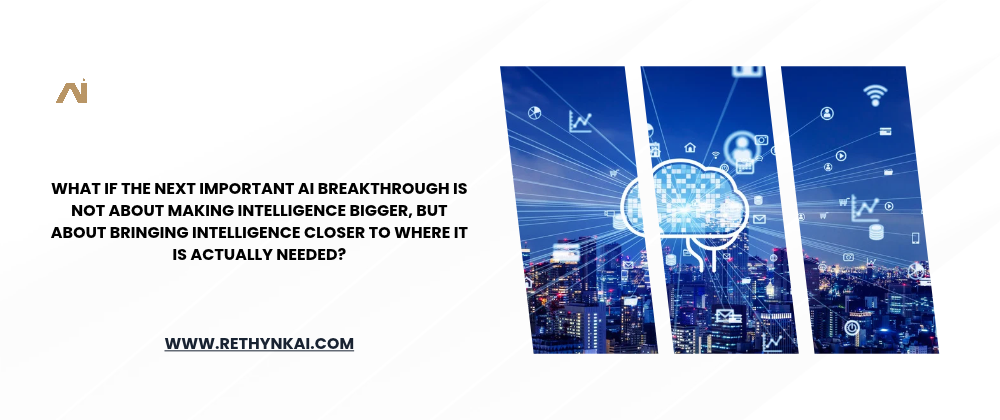 Next AI revolution featuring on-device artificial intelligence, edge computing, robotics, and connected smart devices.